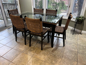 Woven Rope Style & Glass Dining Table + 6 Chairs
