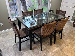 Woven Rope Style & Glass Dining Table + 6 Chairs