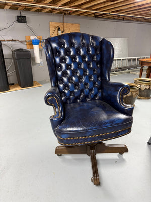 Blue Leather Wingback Tufted Executive Office Chair