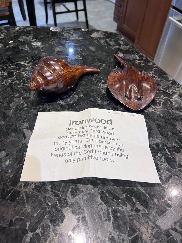 Ironwood Carvings- Stingray and Seashell