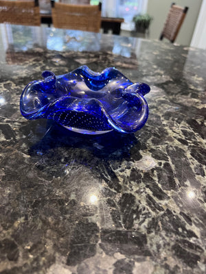 Vintage Magnor Norway Blue Glass Bowl