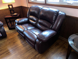 Brown Leather Power Reclining Love Seat
