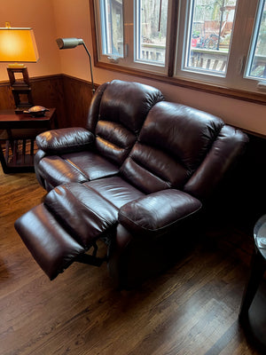 Brown Leather Power Reclining Love Seat