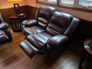 Brown Leather Power Reclining Love Seat