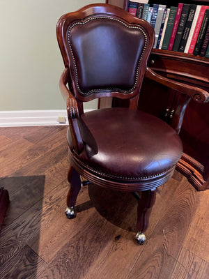 Leather & Wood Swivel Office Chair