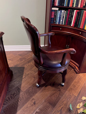 Leather & Wood Swivel Office Chair