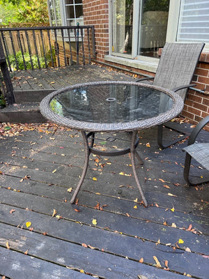 CANVAS Canterbury Round All-Weather Wicker Outdoor/Patio Dining Table w/Glass Top, 38x29-in