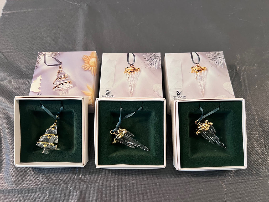 Swarovski Crystal Christmas Memories Ornaments Lot (#211087 x 2, 219870)
