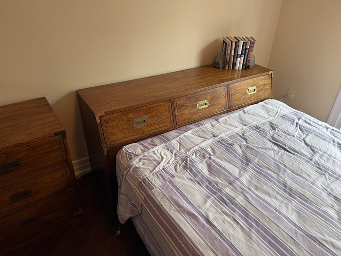 Campaign Style Queen Storage Headboard