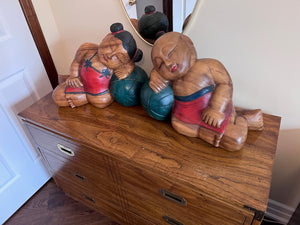 2 Oriental Wood Carvings, Boy and Girl