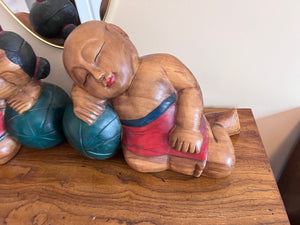 2 Oriental Wood Carvings, Boy and Girl