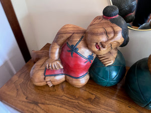 2 Oriental Wood Carvings, Boy and Girl
