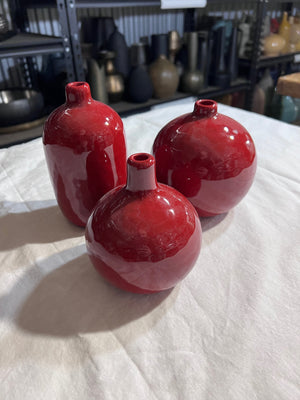 3 Crate & Barrel Red Scarlett Vases