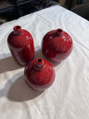 3 Crate & Barrel Red Scarlett Vases