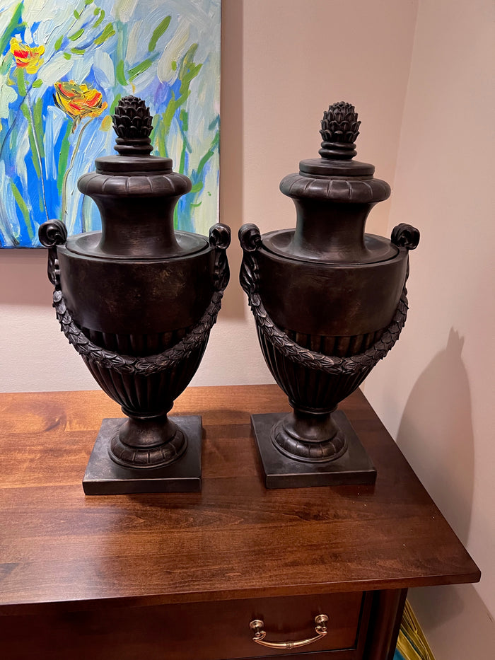 Pair of Plastic Lidded Urns