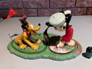 WDCC Walt Disney Classics Collection Canine Caddy Set; Mickey Mouse, Pluto, Base & Opening Title (*no box, no certificate)