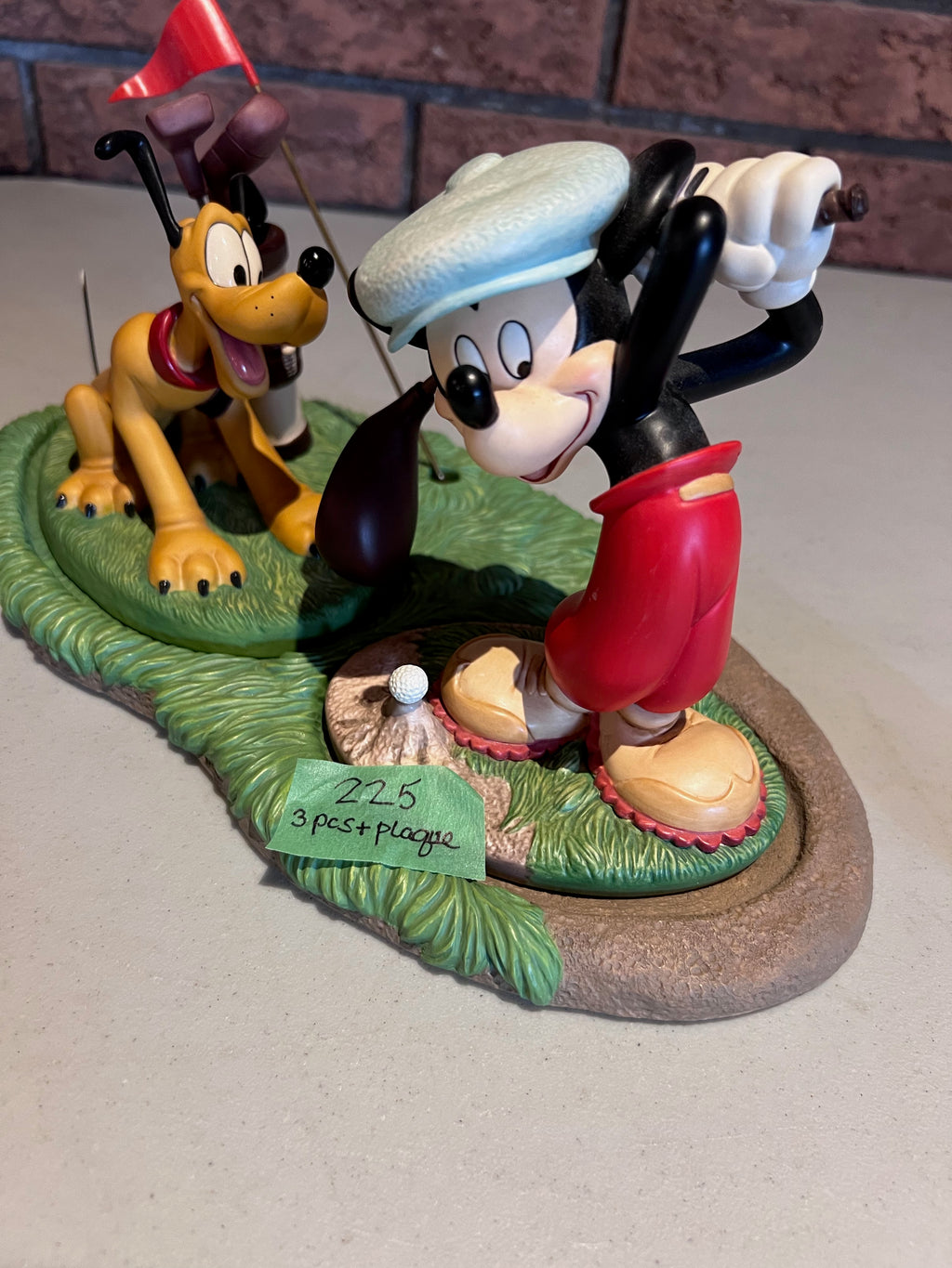 WDCC Walt Disney Classics Collection Canine Caddy Set; Mickey Mouse, Pluto, Base & Opening Title (*no box, no certificate)
