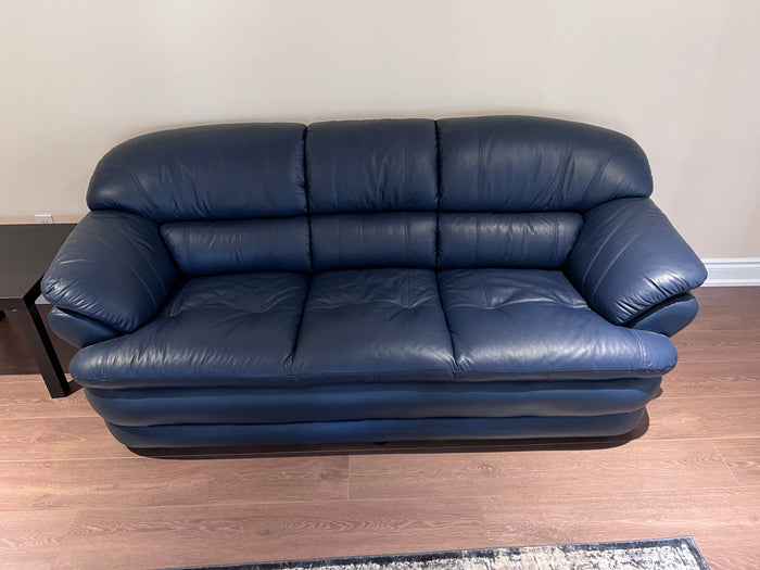 Bonded Leather Blue 3-Seater Sofa