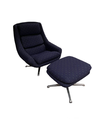 Mid-Century Modern Overman AB Swedish Chrome Swivel Lounge Chair & Ottoman