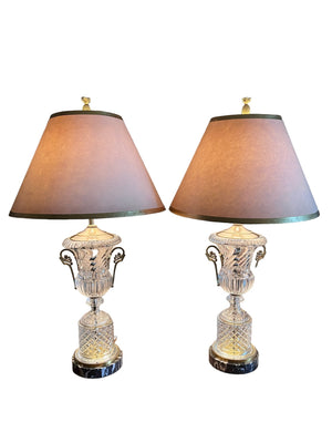 RARE! Pair of Baccarat-Style Glass Table Lamps, Designed by Paul Hanson