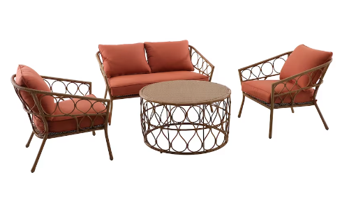 4-Piece Wicker Patio Deep Seating Set with Sienna Cushions (*retail price $998)