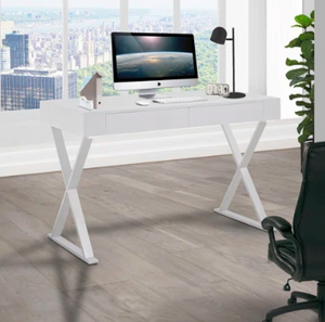 Parker Modern White High Gloss Writing Desk with Chrome Legs