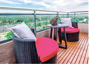 Dot Furniture 2 Round Patio Chairs, Red Cushions (table not included)