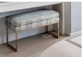 NEW Small bench – polished gold frame, grey woven fabric