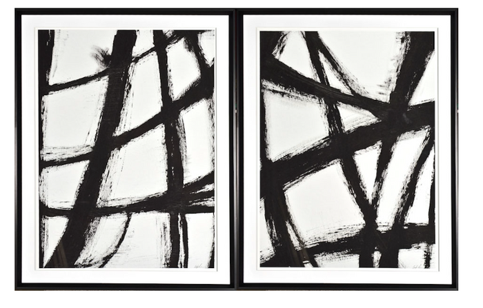 2pc Abstract Black Lines Wall Art