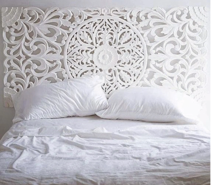 Rectangle White Panel Handcrafted Teak Muraya, Queen- retail $1,199 (*2 Available)