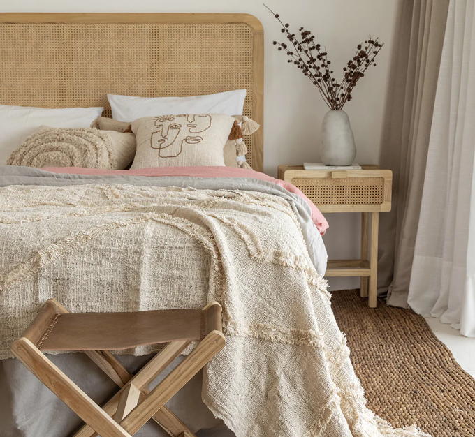 Teak Polo headboard webbing rattan, King- retail $1,490