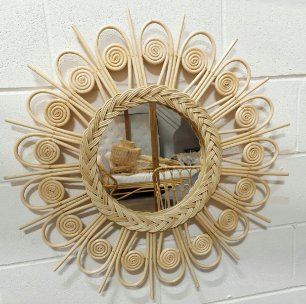 Flower Rattan Mirror, Small 14"- retail $175 (*6 Available)