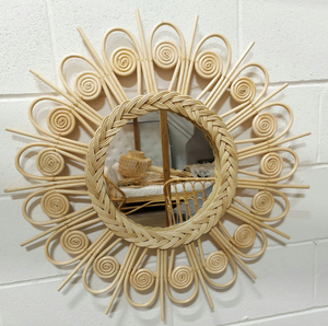 Flower Rattan Mirror, Medium 28"- retail $220 (*6 Available)