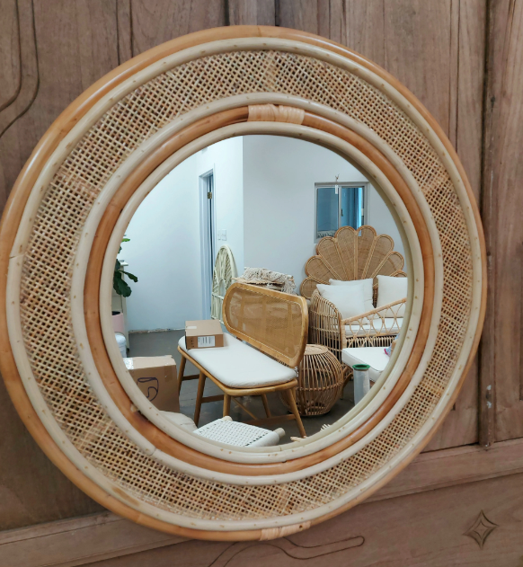 Duki Webbing Rattan Mirror, Medium 31"- retail $399 (*3 Available)