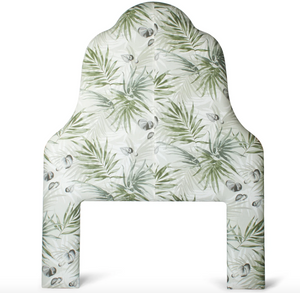 New Boho Palm Green Upholstery Headboard, Queen- retail $1,290