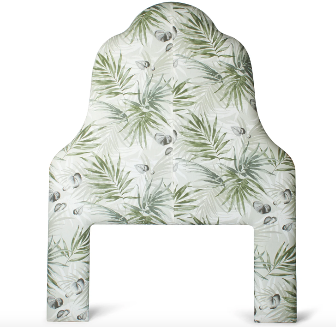 New Boho Palm Green Upholstery Headboard, Queen- retail $1,290