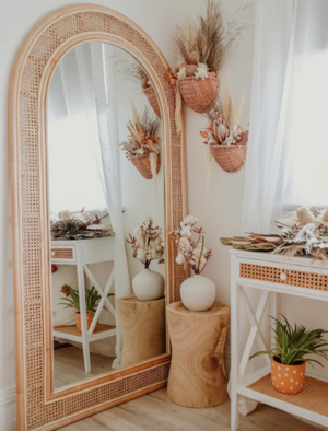 Lombok Arch Cane Rattan Floor Mirror, Medium- retail $1,399 (*2 Available)