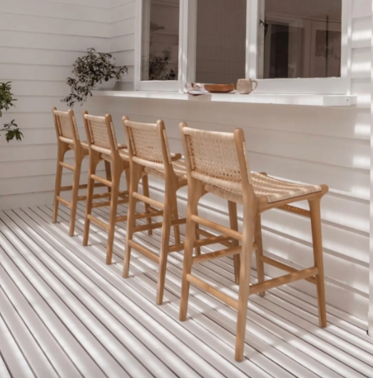 Poppy Teak and Rattan/Cane Counter Stool - retail $1,199 (*9 Available)