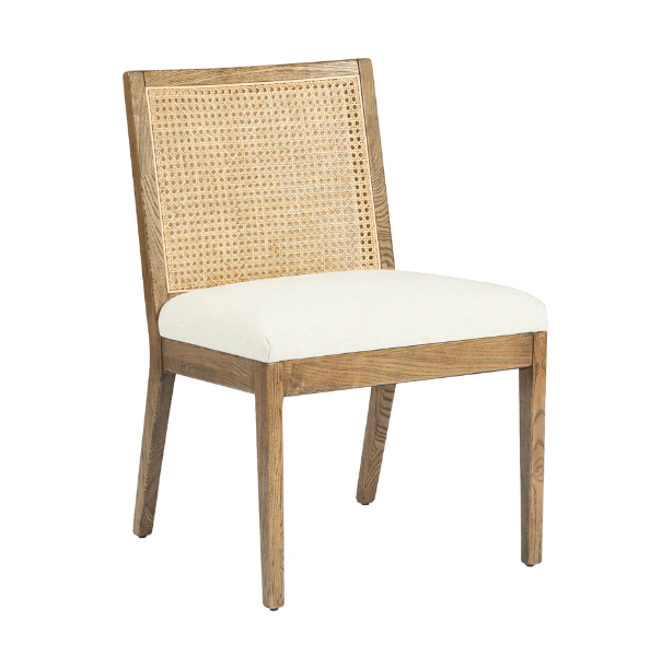 Teak and Cane Chair with Linen Upholstered Seat- retail $949 (*3 available)