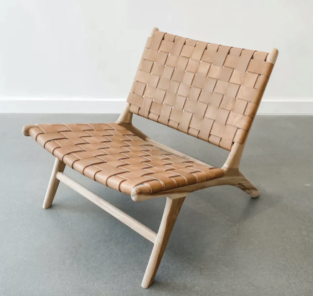 Camille Woven Leather Lounge Chair, Light Brown- retail $1,399 (*4 available)