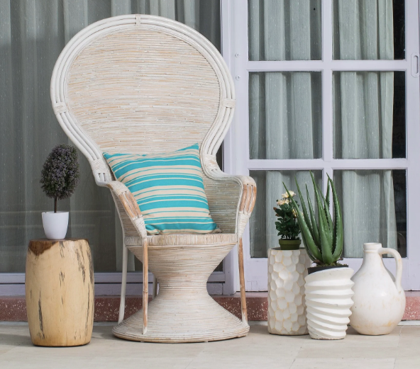 Rattan Peacock Bali Chair in Washed White- retail $1,790 (*2 Available)