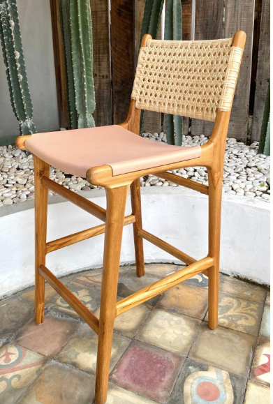 Kalia Leather and Cane Counter Stool- retail $1,200 (*3 Available)