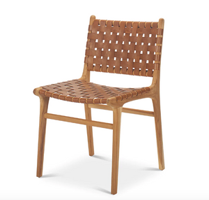 EDDIE WOVEN LEATHER and Teak DINING CHAIR, BROWN- retail $1,299 (*4 Available)
