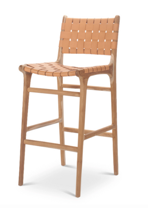 Javanese teak & Woven Leather Strap Eddie Bar Stool- retail $1,199 (*3 available)
