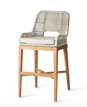 Dublin Grey Rope Teak Patio Bar Stool with Cushion- retail $1,490 (*3 available)