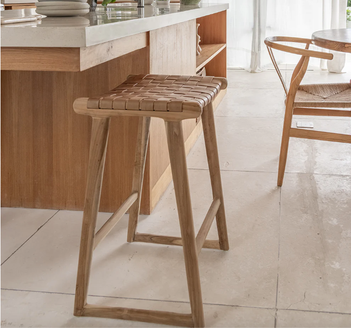 Eddie Teak and Leather Counter Stool- retail $899 (*3 available)
