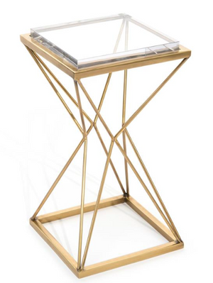 JOHN-RICHARD CLYDE ACRYLIC AND BRASS MARTINI TABLE (*retail $1,460)