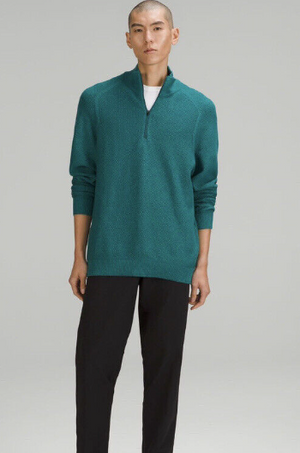 BRAND NEW in packaging Men's Lululemon Textured Knit Half-Zip Sweater, Heathered Green (*retail $168)