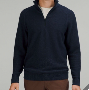 BRAND NEW in packaging Men's Lululemon Textured Knit Half-Zip Sweater, Heathered Classic Navy (*retail $168)