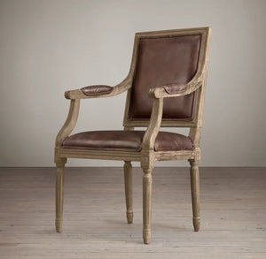 Restoration Hardware Vintage French Square Back Leather Armchair, Brown